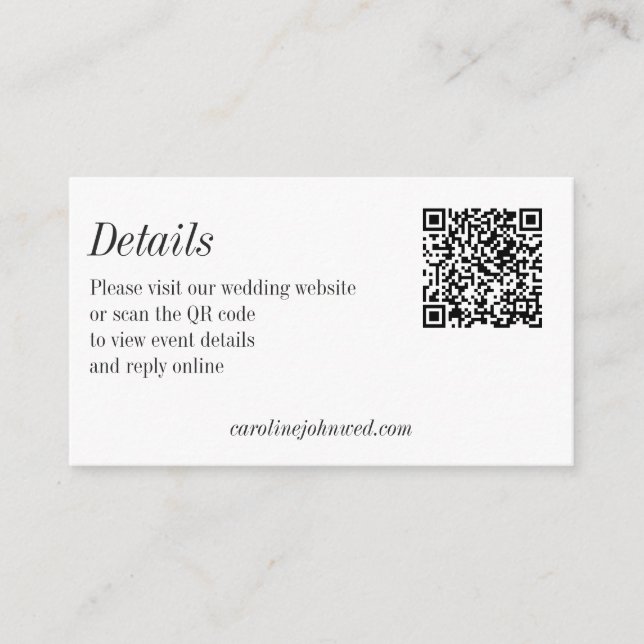 Carte D'accompagnement Minimalist Black White Wedding QR Code Details (Devant)