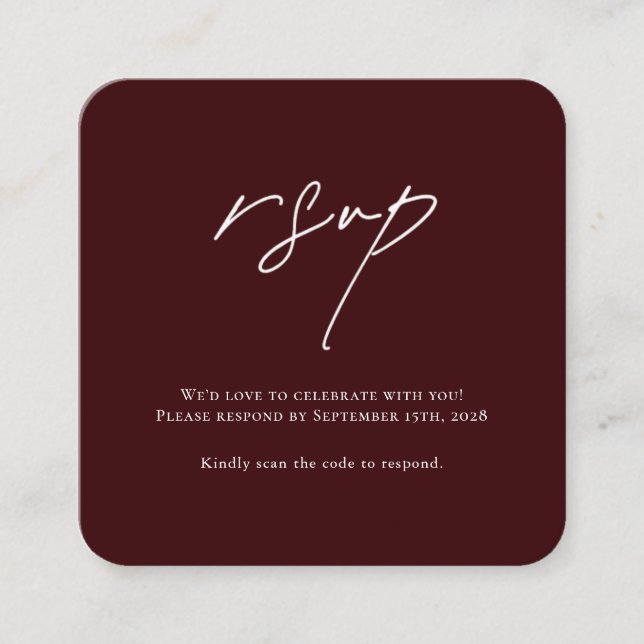 Carte D'accompagnement Minimalist Burgundy Wedding RSVP Card with QR Code (Devant)