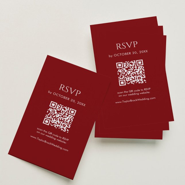 Carte D'accompagnement Minimalist Deep Red Wedding RSVP QR Code (Créateur téléchargé)