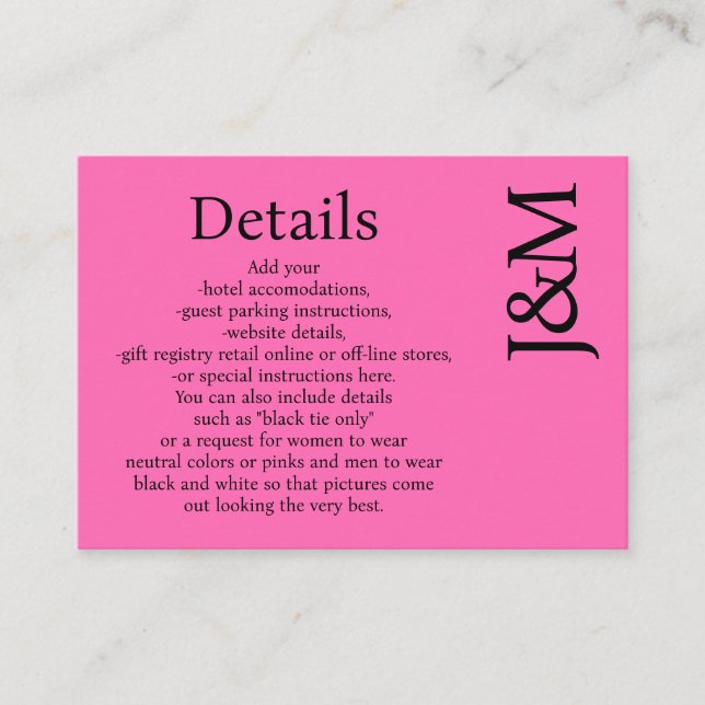 Carte D'accompagnement Minimalist Hot Pink Magenta Enclosure Details Card (Devant)
