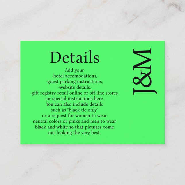 Carte D'accompagnement Minimalist Lime Green Enclosure Details Card (Devant)