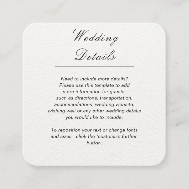 Carte D'accompagnement Minimalist simple white customizable wedding (Devant)