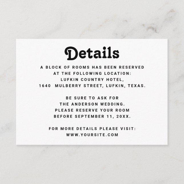 Carte D'accompagnement Minimalist Wedding Details | Modern Information (Devant)
