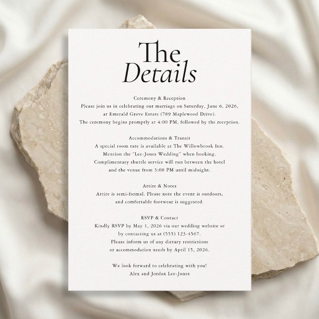 Carte D'accompagnement Minimalist Wedding Details Photo White (Créateur téléchargé)