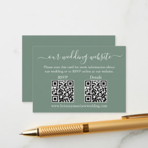 Carte D'accompagnement Minimaliste 2 QR Mariage RSVP Détails Vert Sauge