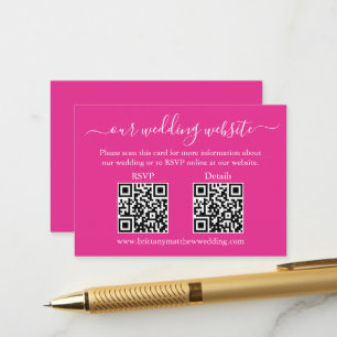 Carte D'accompagnement Minimaliste 2 QR Wedding RSVP Détails Hot Pink