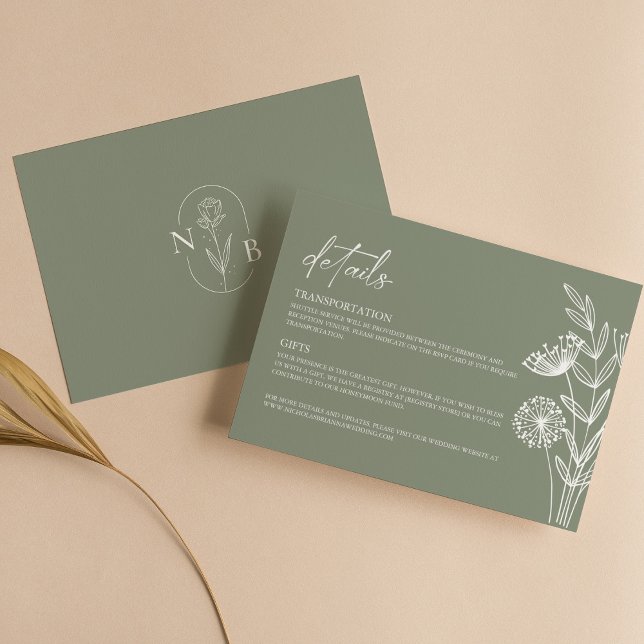 Carte D'accompagnement Minimaliste Floral Boho Sage Vert Mariage moderne (Créateur téléchargé)