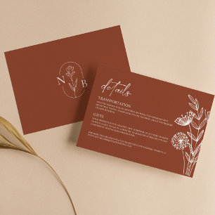 Carte D'accompagnement Minimaliste Floral Terracotta brûlé Mariage orange