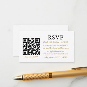 Carte D'accompagnement Minimaliste Mariage simple QR Gold RSVP