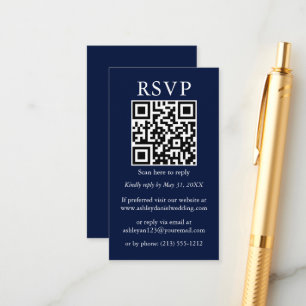 Carte D'accompagnement Minimaliste mariage simple QR RSVP bleu