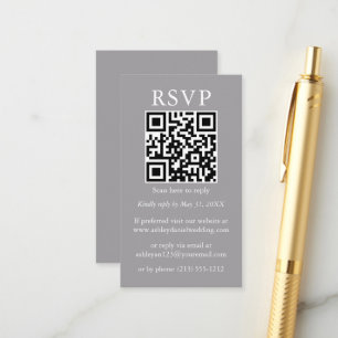 Carte D'accompagnement Minimaliste mariage simple QR RSVP Grey