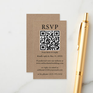 Carte D'accompagnement Minimaliste mariage simple QR RSVP Kraft