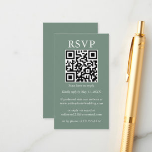 Carte D'accompagnement Minimaliste mariage simple QR RSVP Sage Vert
