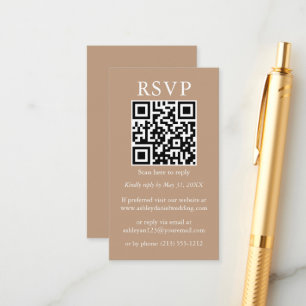 Carte D'accompagnement Minimaliste mariage simple QR RSVP Taupe
