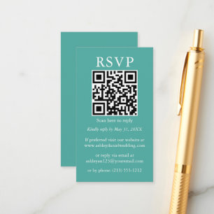 Carte D'accompagnement Minimaliste mariage simple QR RSVP Turquoise