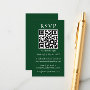 Carte D'accompagnement Minimaliste mariage simple QR RSVP vert