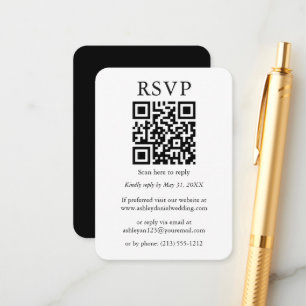 Carte D'accompagnement Minimaliste QR mariage simple noir blanc RSVP