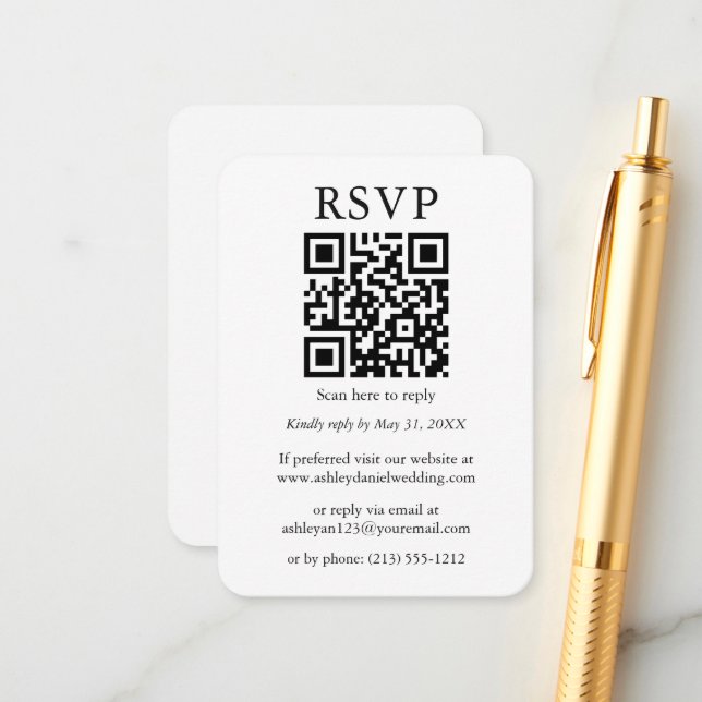 Carte D'accompagnement Minimaliste QR mariage simple RSVP (Devant/Arrière en situation)