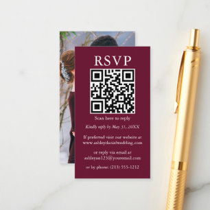 Carte D'accompagnement Minimaliste simple Mariage QR photo Bourgogne RSVP