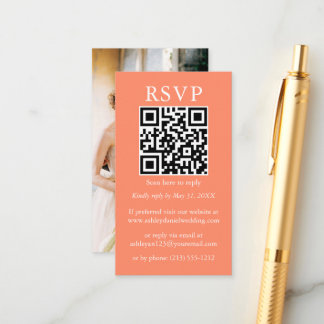 Carte D'accompagnement Minimaliste simple Mariage QR Photo Coral RSVP