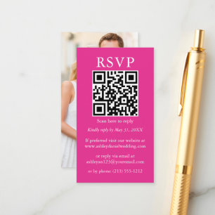 Carte D'accompagnement Minimaliste simple Mariage QR photo Hot rose RSVP
