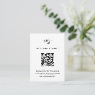 Carte D'accompagnement Minime Élégant Monogramme Site Mariage QR Code
