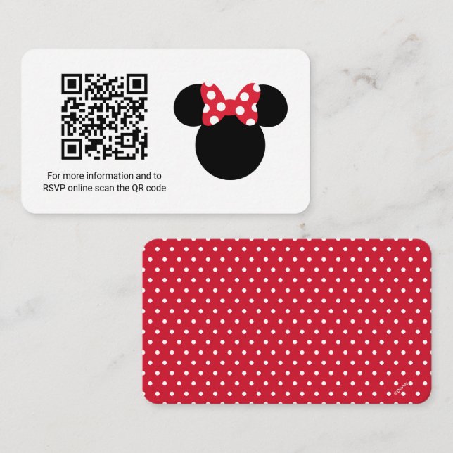 Carte D'accompagnement Minnie Mouse | Baby shower à points polka rouge et (Devant / Derrière)