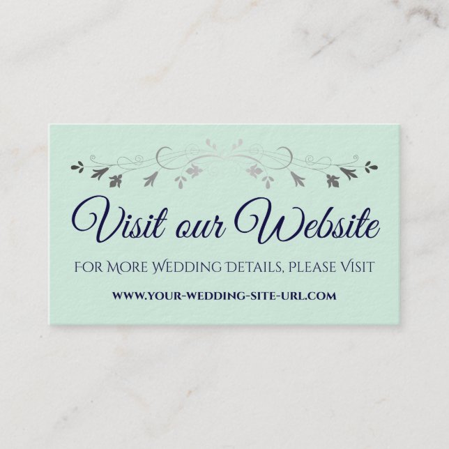 Carte D'accompagnement Mint Green Navy & Silver Mariage Visitez notre sit (Devant)