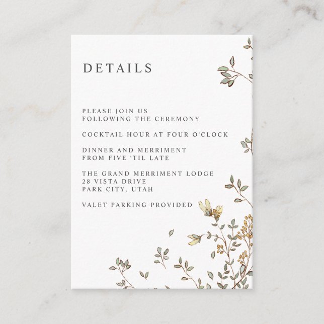 Carte D'accompagnement Minuscule MARIAGE feuille Détail de l'hôtel Héberg (Devant)