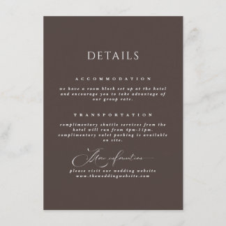 Carte D'accompagnement Mocha Brown Calligraphy Détails du Mariage