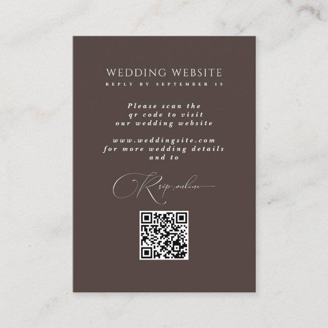 Carte D'accompagnement Mocha Brown Digital Réponse QR Code Site Mariage (Devant)