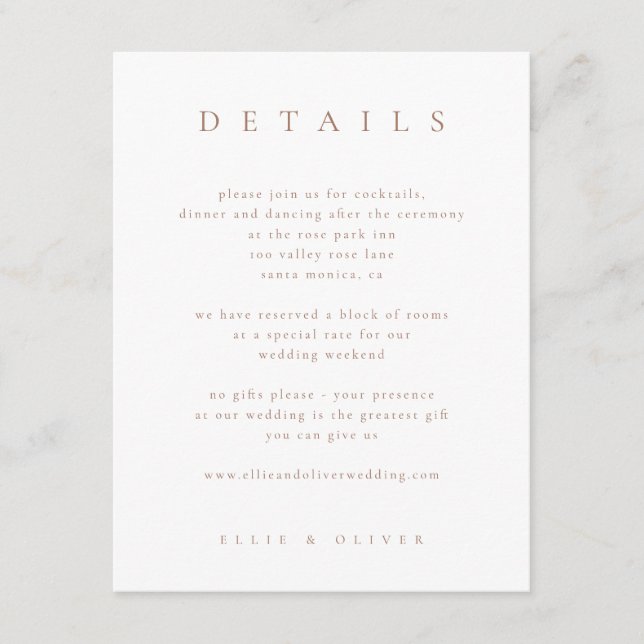 Carte D'accompagnement Mocha Mousse & White Boho Détails Mariage Moderne (Devant)