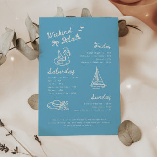 Carte D'accompagnement Modern Blue Script Bachelorette Weekend Details
