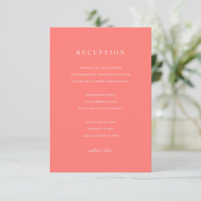 Carte D'accompagnement Modern Bold Vibrant Coral Simple Wedding (Debout devant)
