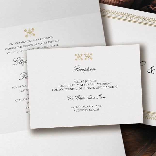 Carte D'accompagnement Modern Classic Formal Golden Lys Ivory Wedding (formal traditional wedding details enclosure card modern classic gold ivory deco ballroom)