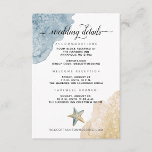 Carte D'accompagnement Modern Coastal Dusty Blue Beach Détails de mariage