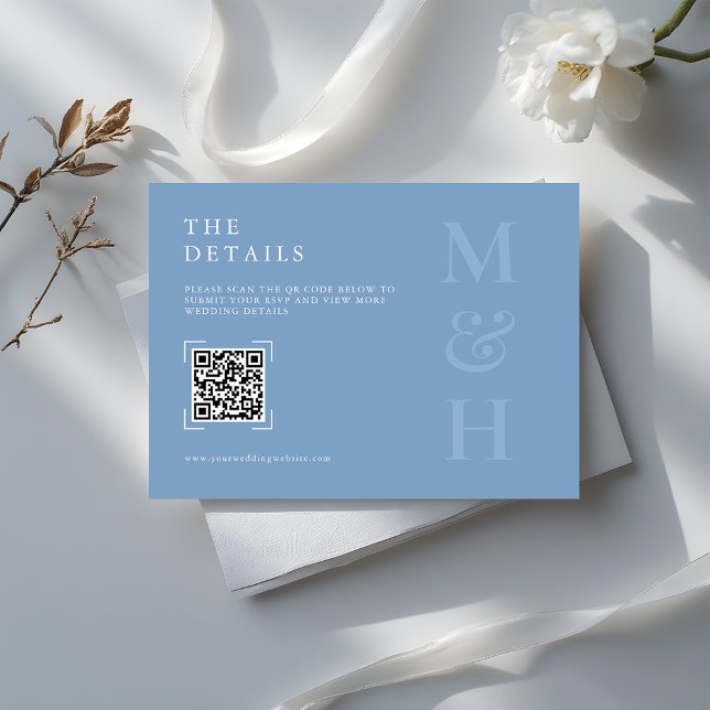 Carte D'accompagnement Modern Dusty Blue QR Code Wedding Online RSVP Card (Créateur téléchargé)