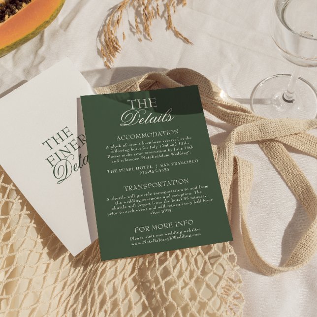 Carte D'accompagnement Modern Emerald Green Boho Chic Wedding Details (Créateur téléchargé)