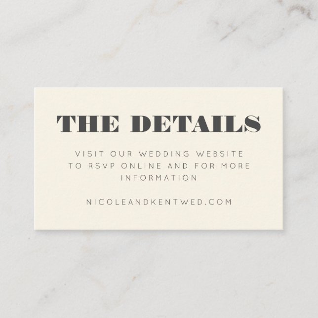 Carte D'accompagnement Modern Ivory Wedding RSVP Details Website (Devant)