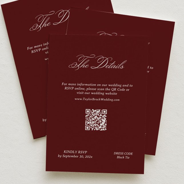 Carte D'accompagnement Modern Maroon Wedding Details Qr Code (Créateur téléchargé)