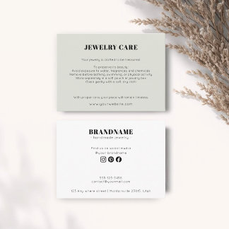 Carte D'accompagnement Modern Minimalist Green Jewelry Care Insert Card