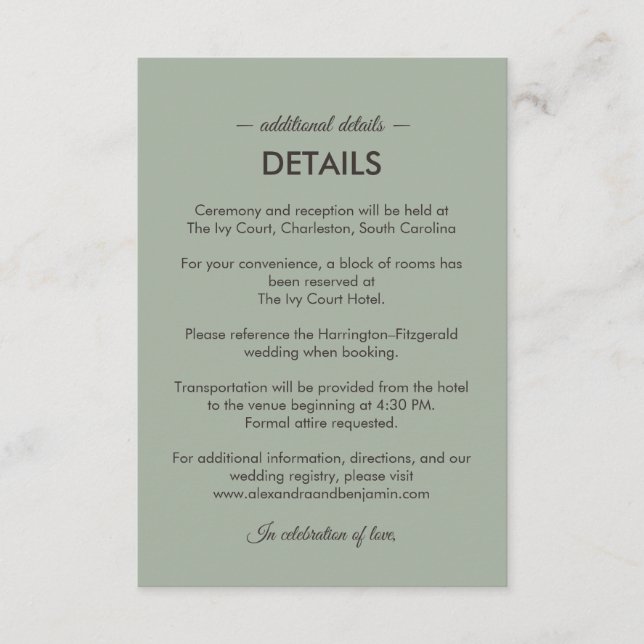 Carte D'accompagnement Modern Minimalist Wedding | Sage Green Timeless  (Devant)