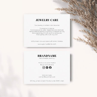 Carte D'accompagnement Modern Minimalist White Jewelry Care Insert Card