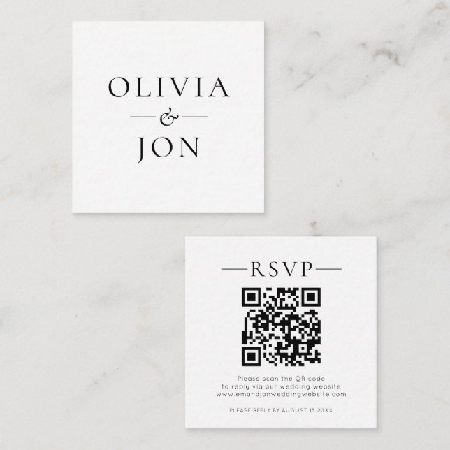 Carte D'accompagnement Modern Names QR Code Black White Wedding RSVP (Devant / Derrière)