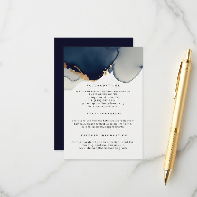 Carte D'accompagnement Modern Navy Blue Elegant Beach Détails de mariage (Devant/Arrière en situation)