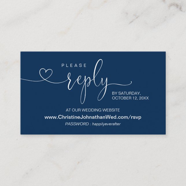 Carte D'accompagnement Modern Navy Blue, Online RSVP sur le site Mariage  (Devant)