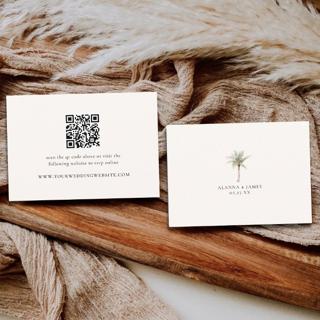 Carte D'accompagnement Modern Neutral QR Code Wedding Details & RSVP (Créateur téléchargé)