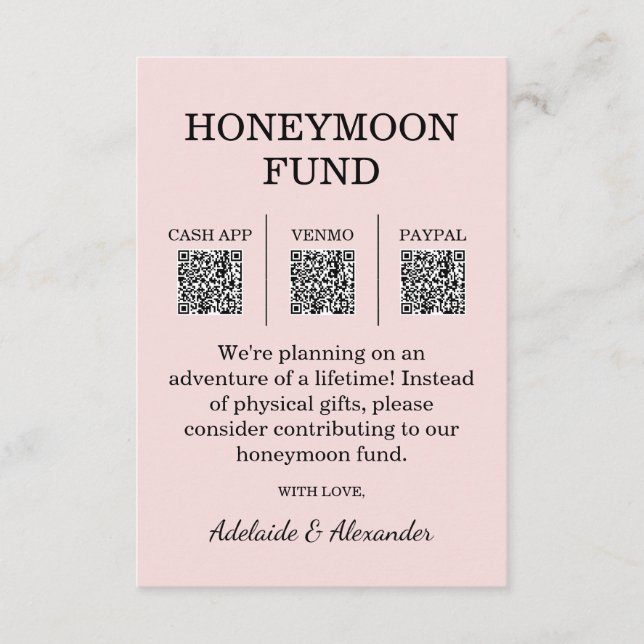 Carte D'accompagnement Modern Pink Blush Wedding Honeymoon Fund (Devant)