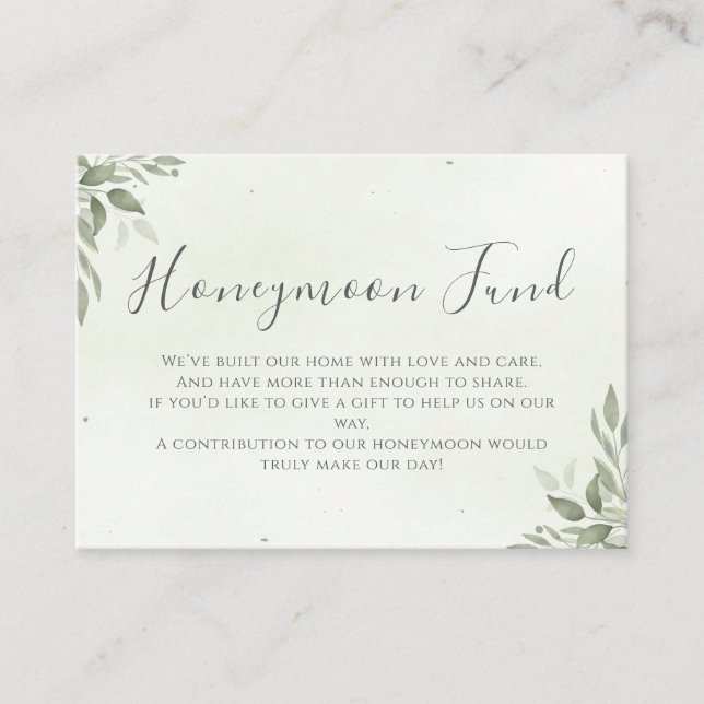Carte D'accompagnement Modern Sage Greenery Honeymoon Fund (Devant)