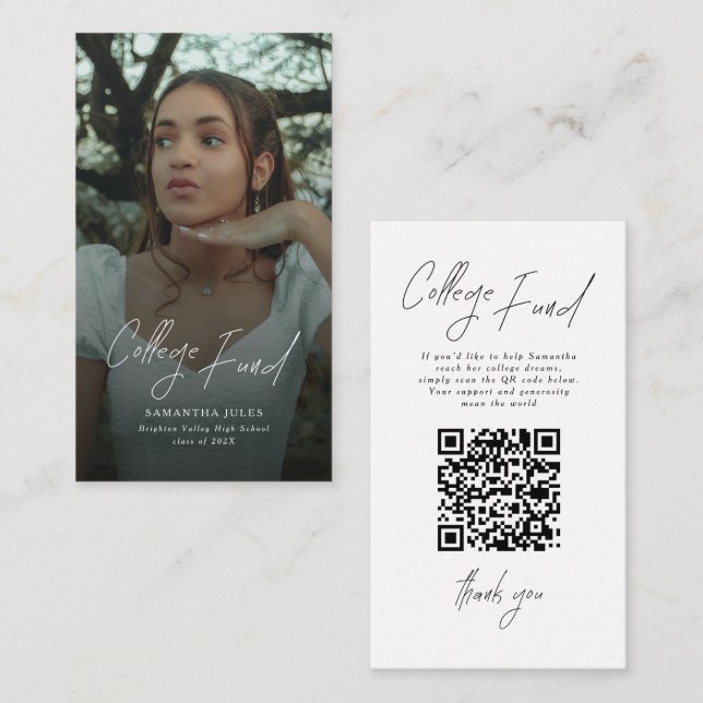 Carte D'accompagnement Modern Script Photo Graduation College Fund (Devant / Derrière)
